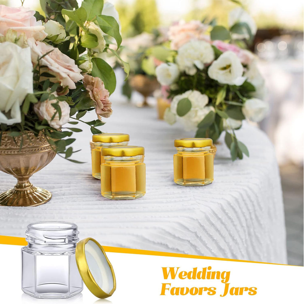Mini Hexagon Glass Jars Bulk with Lids, Small Honey Jars, Spice Canning Mason Jars for Wedding Favors, Candy & DIY Gift