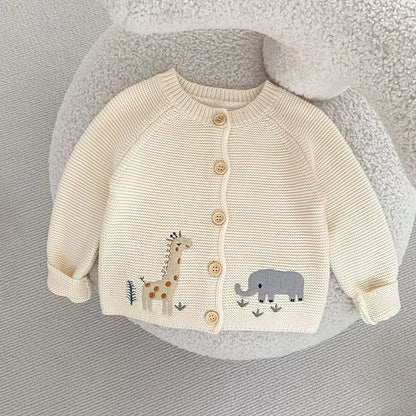Newborn Kid Autumn Winter Knitwear Outfit Coat Cardigan Sweater Animal Print Baby Boy Girl Clothes Soft Warm