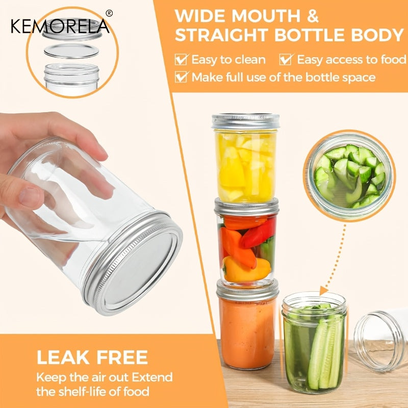 Mason Jars Set with Lids & Seal Bands, Durable Glass Canning Jars for Jam, Jelly, Honey, Coffee, Salad & Kitchen Storage