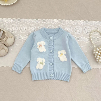 Soft Cotton Infant Jacket 0-2Y Autumn Winter Baby Knit Cardigan, Korean Style Cute Rabbit Toddler Sweater, Kids Fashion