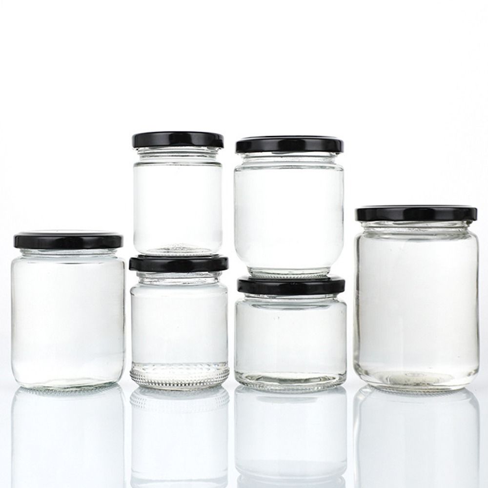 Round Mason Jar With Black Airtight Lids Glass Food Storage Kitchen Containers Canning Jars For Spi