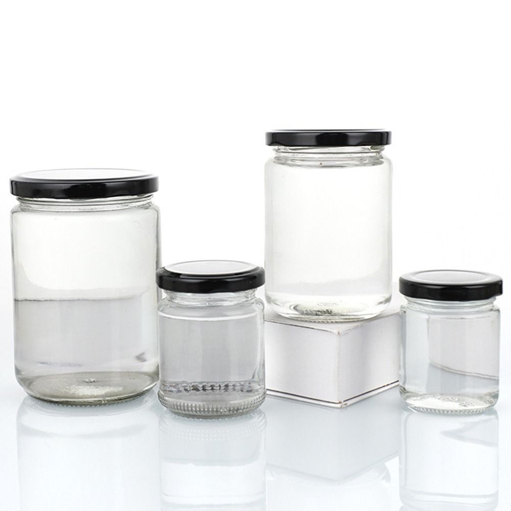 Round Mason Jar With Black Airtight Lids Glass Food Storage Kitchen Containers Canning Jars For Spi