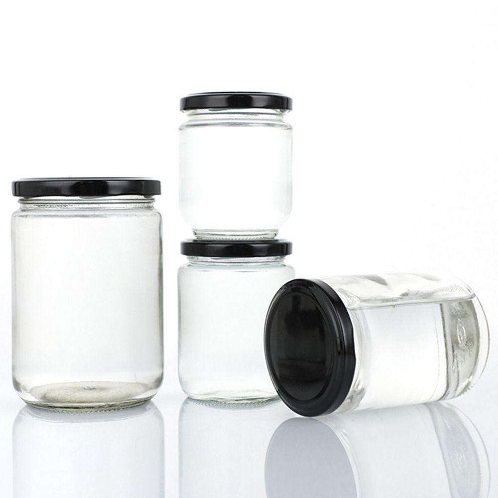 Round Mason Jar with Black Airtight Lids, Glass Food Storage Kitchen Containers Canning Jars for Spices & Dry Goods