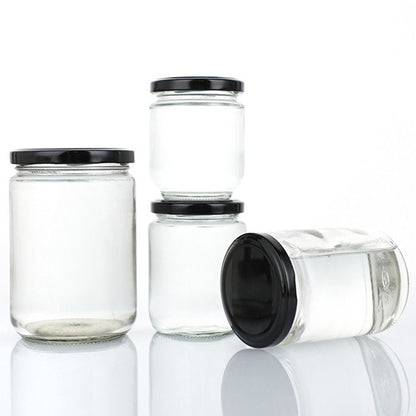 Round Mason Jar with Black Airtight Lids, Glass Food Storage Kitchen Containers Canning Jars for Spices & Dry Goods