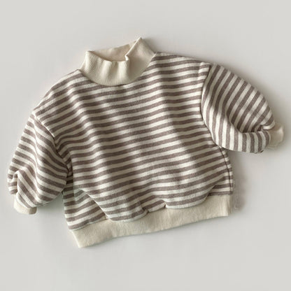 Baby Girls Striped Tops Autumn Winter Thick Warm High Neck Sweatshirt Cotton Clothes for Toddler Boys Tees Cozy