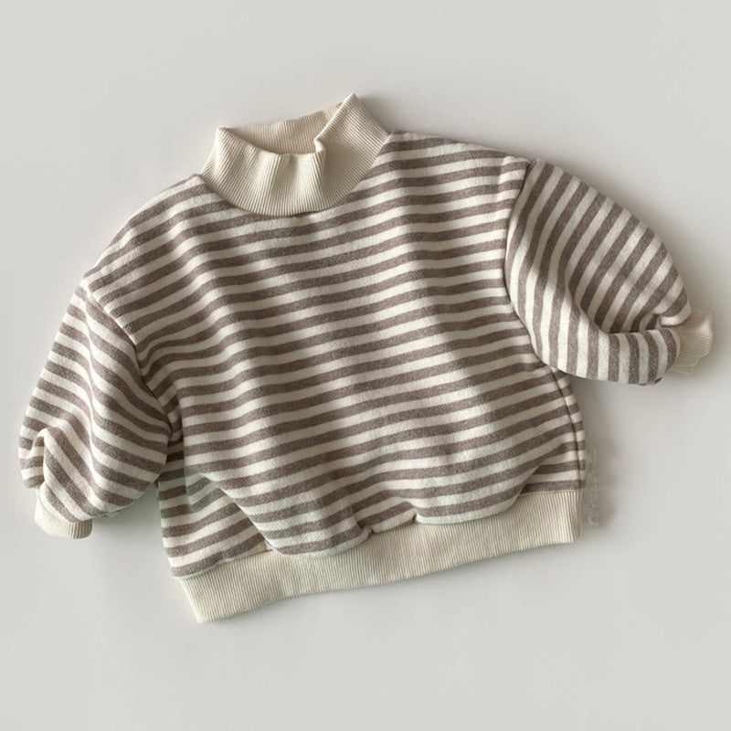 Baby Girls Striped Tops Autumn Winter Thick Warm High Neck Sweatshirt Cotton Clothes for Toddler Boys Tees Cozy