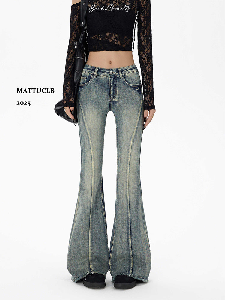 Autumn Winter Gyaru Denim Flare Pants for Women Bootcut Jean Y2K Harajuku Baggy Stacked Low Rise Bell Bottom Japanese