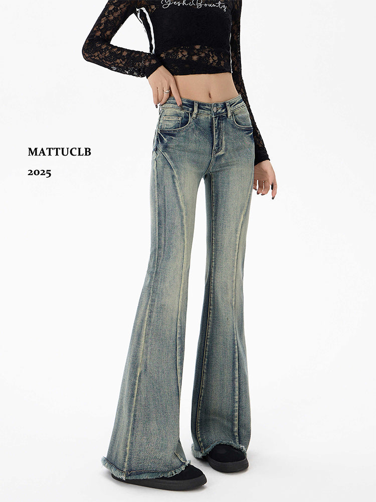 Autumn Winter Gyaru Denim Flare Pants For Women Bootcut Jean Y2K Harajuku Baggy Stacked Low Rise Be 1