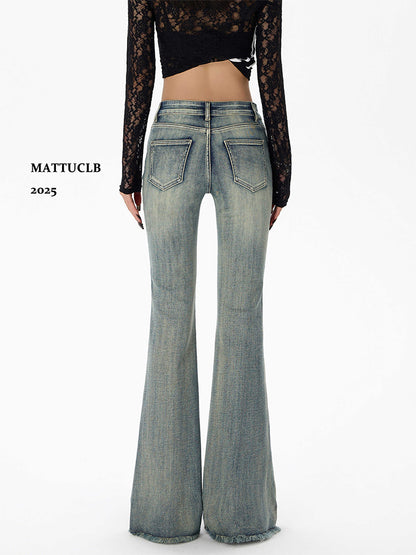 Autumn Winter Gyaru Denim Flare Pants For Women Bootcut Jean Y2K Harajuku Baggy Stacked Low Rise Be 2