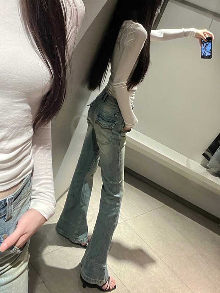 Women Flared Denim Pants Autumn Winter, Y2k Low Rise Skinny Trumpet Pants, Bell Bottom Bootcut Jeans Fashion