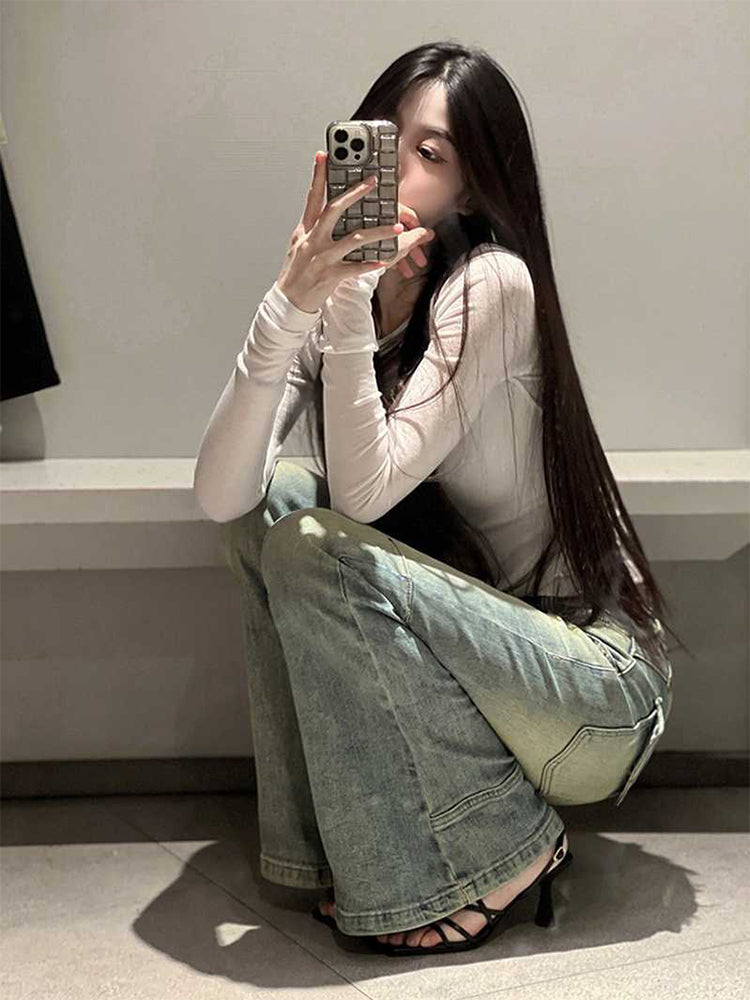 Women Flared Denim Pants Autumn Winter, Y2k Low Rise Skinny Trumpet Pants, Bell Bottom Bootcut Jeans Fashion