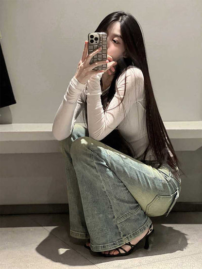 Women Flared Denim Pants Autumn Winter, Y2k Low Rise Skinny Trumpet Pants, Bell Bottom Bootcut Jeans Fashion