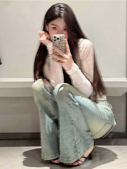 Women Flared Denim Pants Autumn Winter, Y2k Low Rise Skinny Trumpet Pants, Bell Bottom Bootcut Jeans Fashion