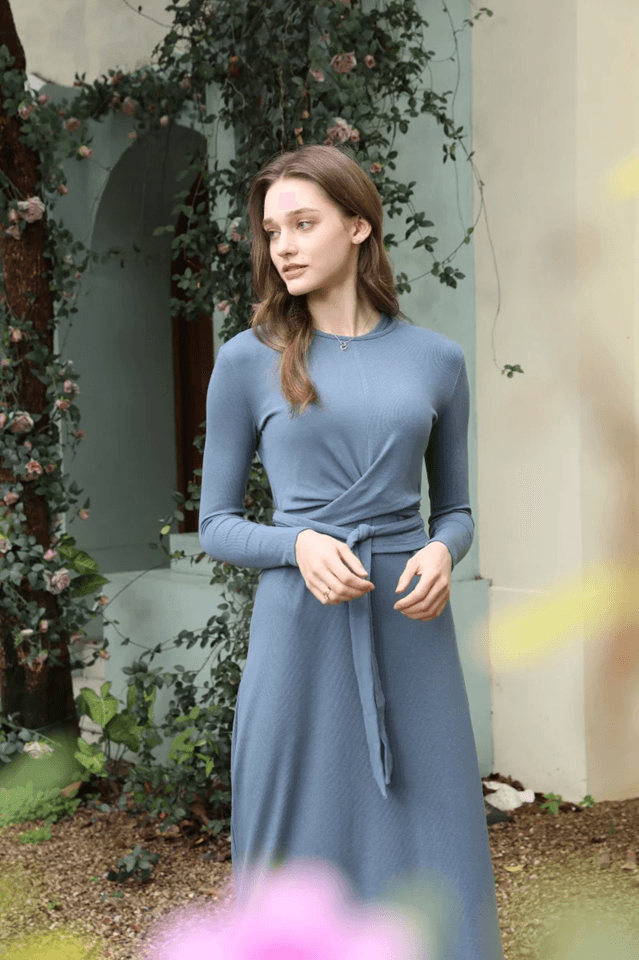 Summer Ribbed Wrap Top and A Line Dress Matching Set
