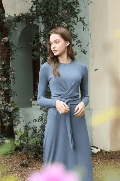 Summer Ribbed Wrap Top and A Line Dress Matching Set