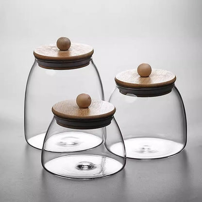 Large Capacity Wooden Lid Glass Sealed Jar, Kitchen Storage Food Container for Tea, Candy, Coffee, Herbs & Mason Jars