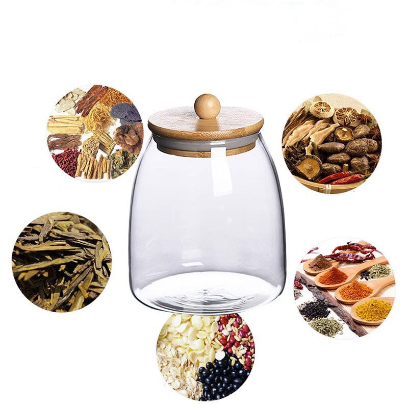 Large Capacity Wooden Lid Glass Sealed Jar, Kitchen Storage Food Container for Tea, Candy, Coffee, Herbs & Mason Jars