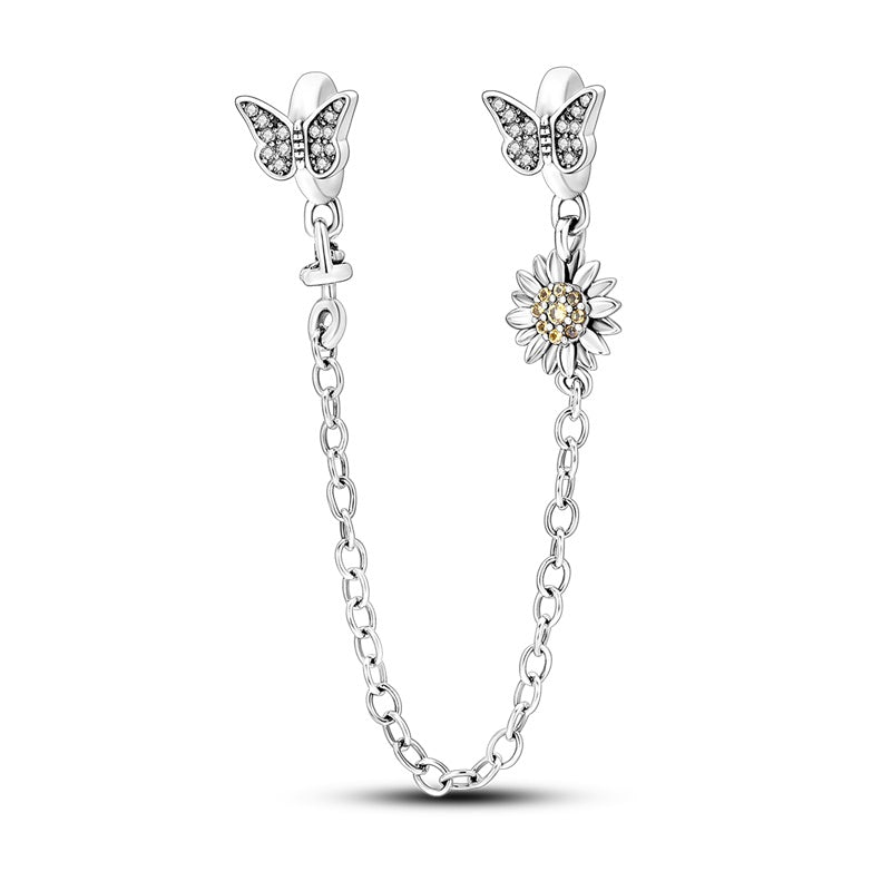 Sterling Silver Safety Chain Beads Aircraft Earth Camera Daisy Silicone Charms for Original Bracelets DIY Jewelry Women
