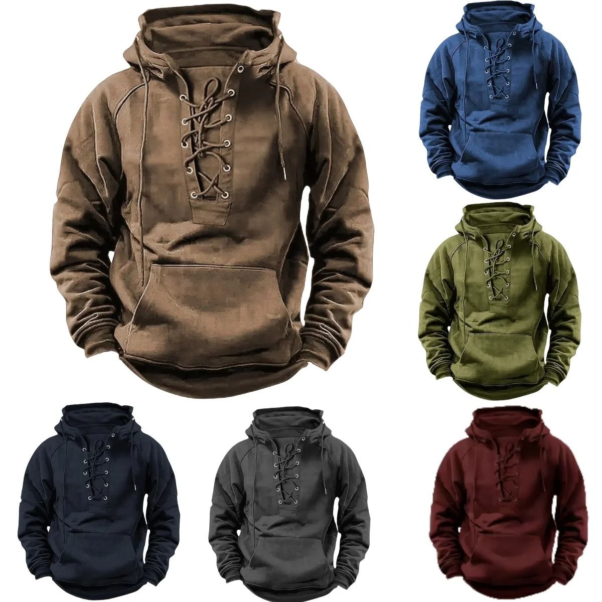 Mens Retro Hooded Casual Jacket Loose Fit Autumn Winter Outdoor