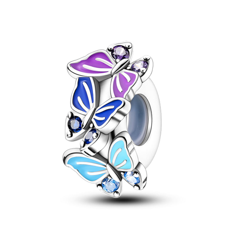 Sterling Silver Rainbow Zircon Butterfly Dragon Beads, Colorful Silicone Stopper Charms Fit DIY Bracelets Jewelry