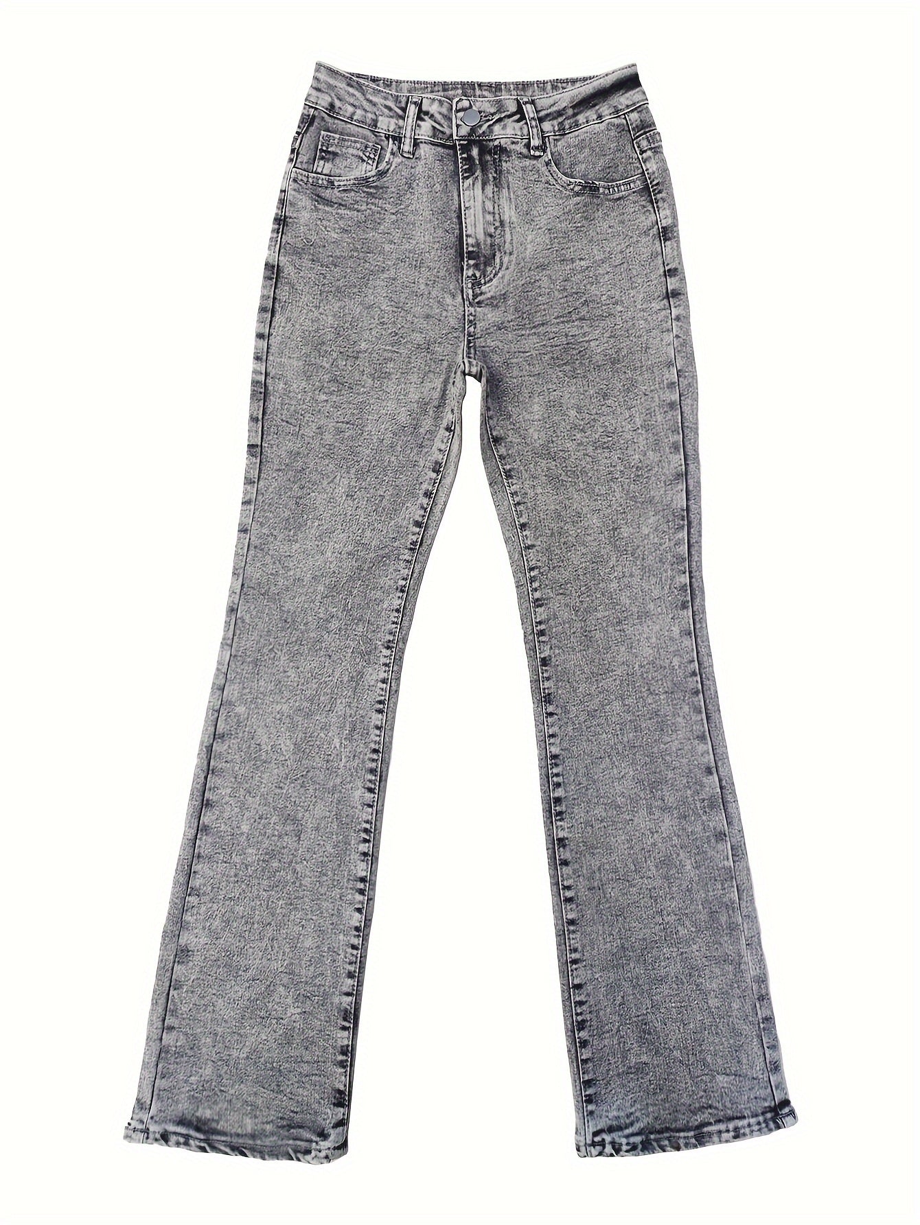 Gray Low Rise Slim Fit Bootcut Jeans Fashion Women, Y2K Style Snow Wash Denim Pants, Elegant Streetwear Look