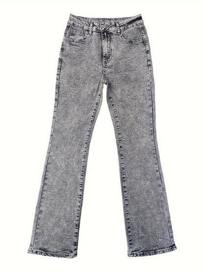 Gray Low Rise Slim Fit Bootcut Jeans Fashion Women, Y2K Style Snow Wash Denim Pants, Elegant Streetwear Look