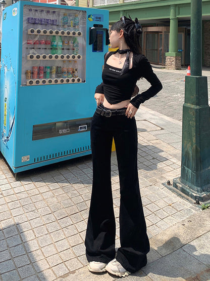 High Quality Korean Low Rise Bell Bottom Jeans Winter Women Simple Flared Pants Y2K Cowboy Skinny D 2