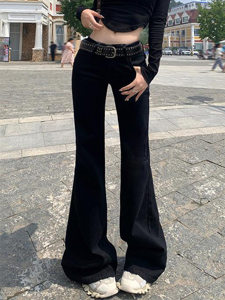 High Quality Korean Low Rise Bell Bottom Jeans Winter Women Simple Flared Pants Y2K Cowboy Skinny D 4