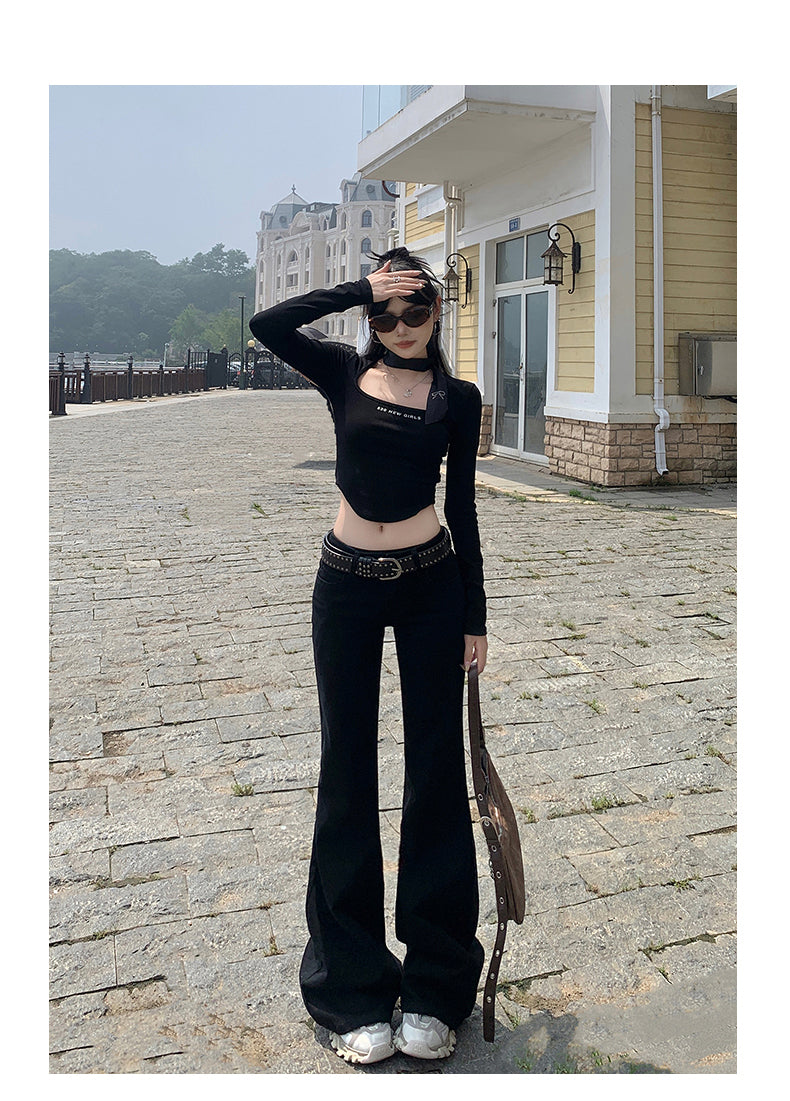 High Quality Korean Low Rise Bell Bottom Jeans Winter Women Simple Flared Pants Y2K Cowboy Skinny D 5