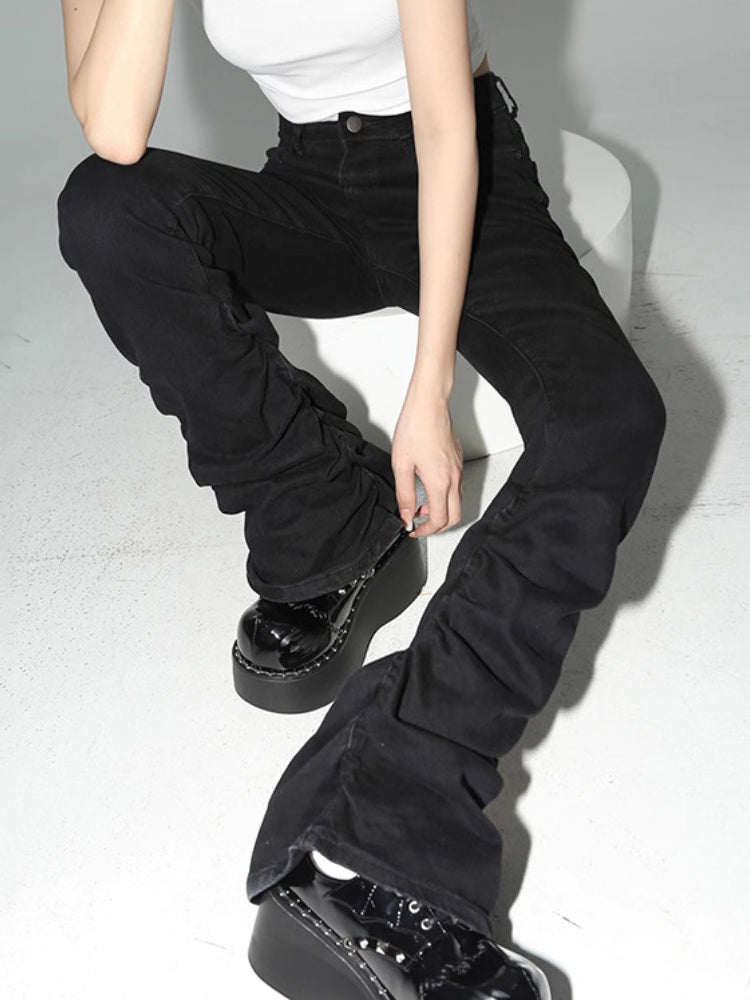Stacked Flare Jeans Women Black Trousers With Solid Stretch High Rise Boot Cut Pants In Goth Retro  1