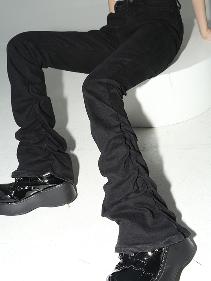 Stacked Flare Jeans Women Black Trousers With Solid Stretch High Rise Boot Cut Pants In Goth Retro  2
