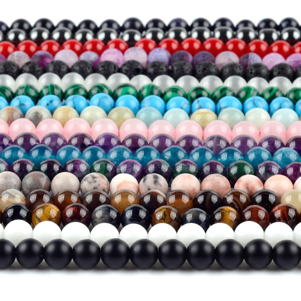 Natural Round Tiger Eye Amazonite Lava Turquoises Agates Jaspers Garnet Spacer Loose Stone Beads for Handmade Bracelets