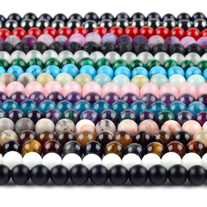 Natural Round Tiger Eye Amazonite Lava Turquoises Agates Jaspers Garnet Spacer Loose Stone Beads for Handmade Bracelets