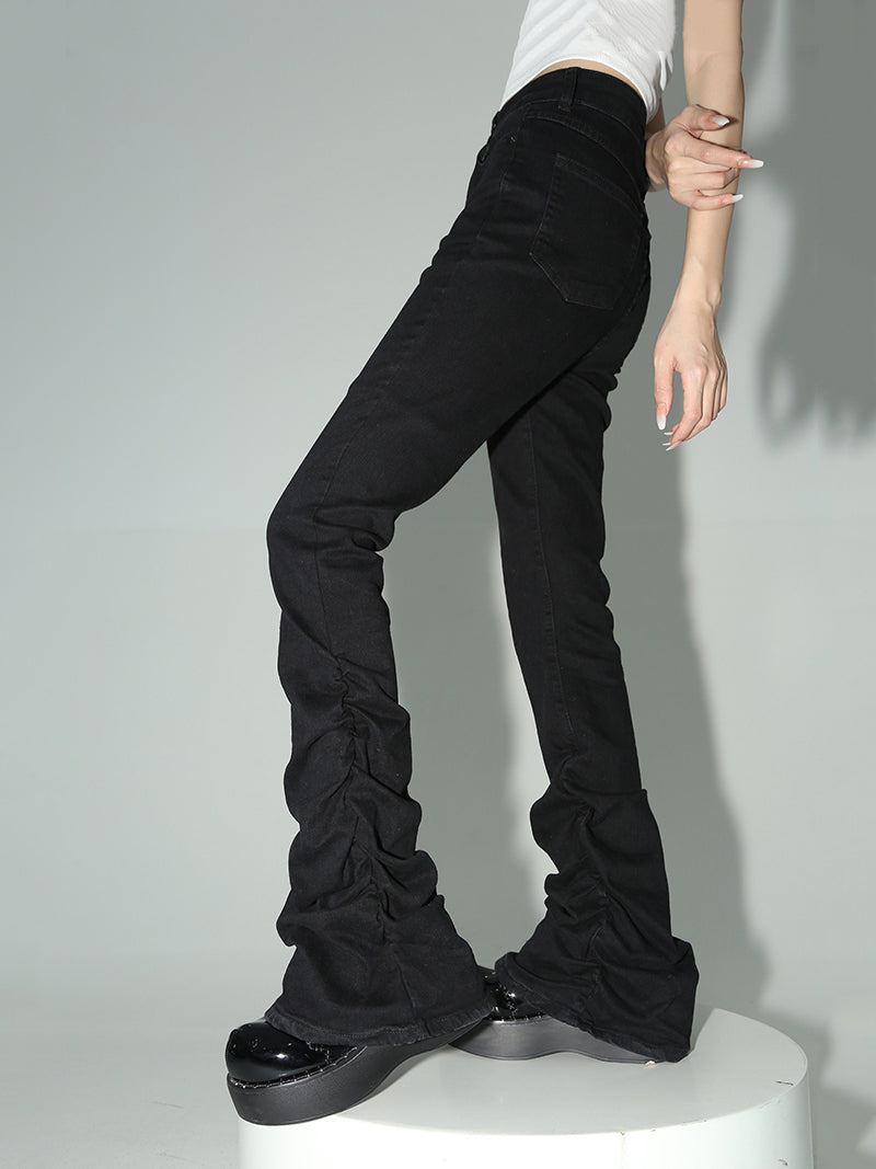 Stacked Flare Jeans Women Black Trousers With Solid Stretch High Rise Boot Cut Pants In Goth Retro  3