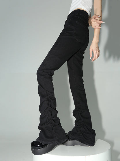 Stacked Flare Jeans Women Black Trousers With Solid Stretch High Rise Boot Cut Pants In Goth Retro  3