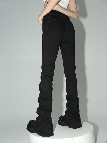 Stacked Flare Jeans Women Black Trousers With Solid Stretch High Rise Boot Cut Pants In Goth Retro  4