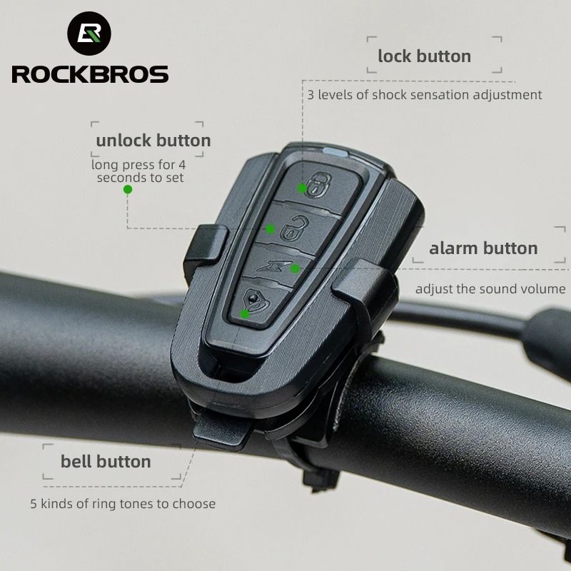 ROCKBROS Electric Bike Alarm Bell With Wireless Remote And Type C Rechargeable Anti Theft Vibration 4