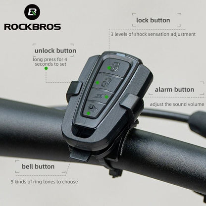ROCKBROS Electric Bike Alarm Bell With Wireless Remote And Type C Rechargeable Anti Theft Vibration 4