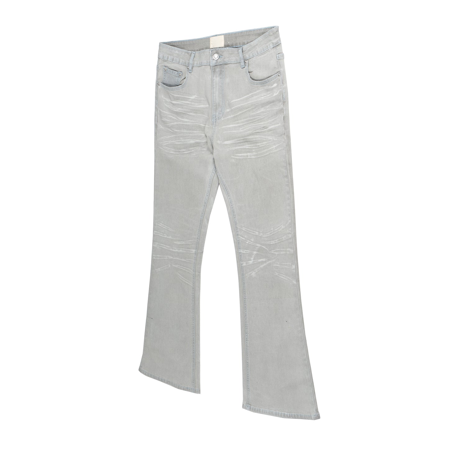 White Gray High Street Stripe Coating Men Washed Denim Flare Jeans Vintage Bootcut Y2K Slim Fit Casual Fashion