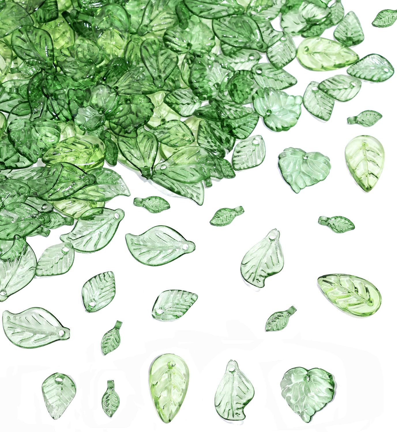 Nature-Inspired Green Leaf Charms, Acrylic Transparent Beads for DIY Jewelry, Crafting Pendants, Bracelets & Earrings