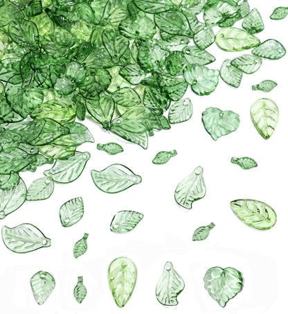 Nature-Inspired Green Leaf Charms, Acrylic Transparent Beads for DIY Jewelry, Crafting Pendants, Bracelets & Earrings