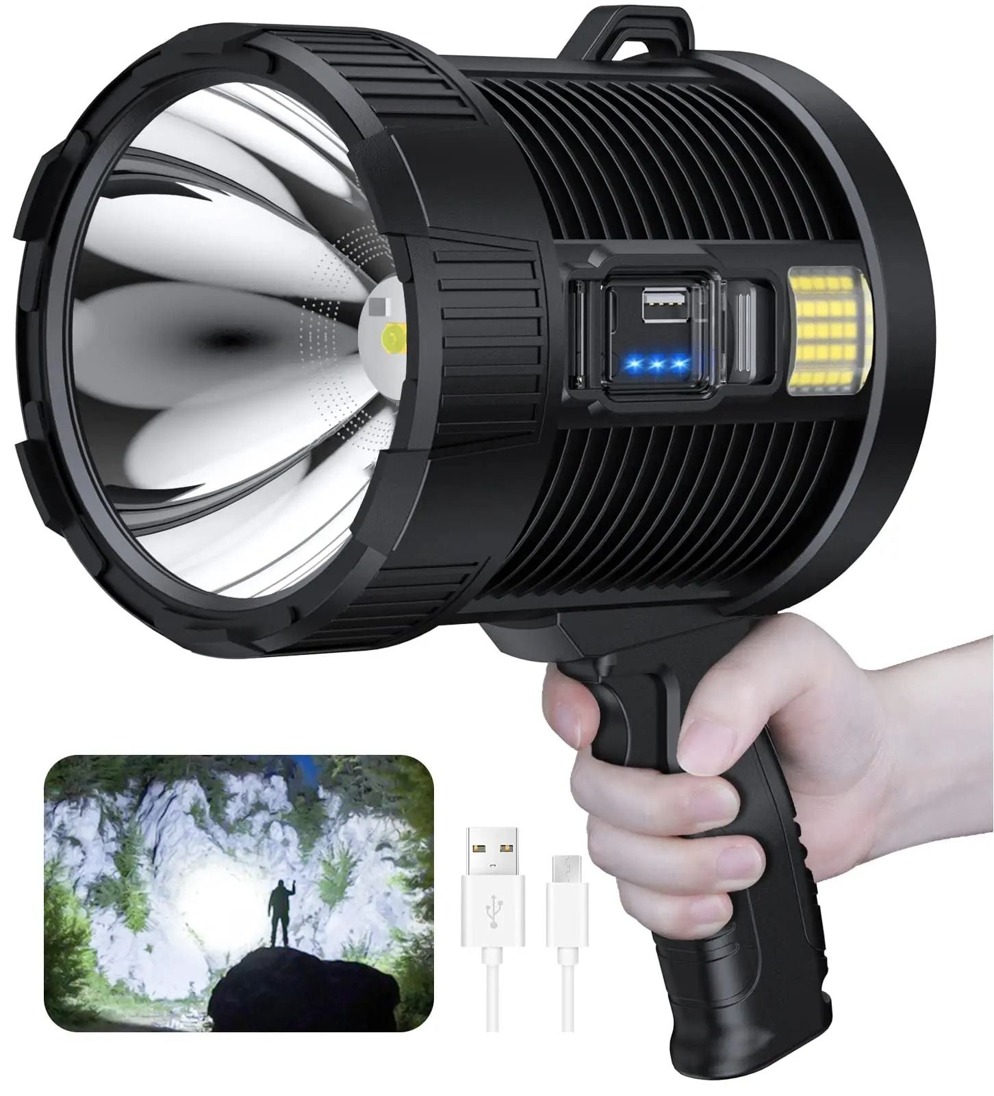 Rechargeable Spotlight 900000 Lumens LED Handheld Flashlight with Solar Charging