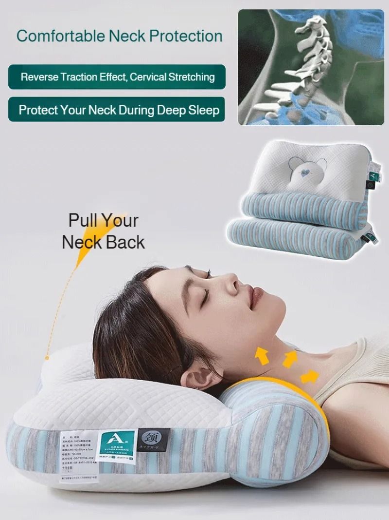 Feather Velvet Whole Head Neck Pillow Elastic Partition Support
