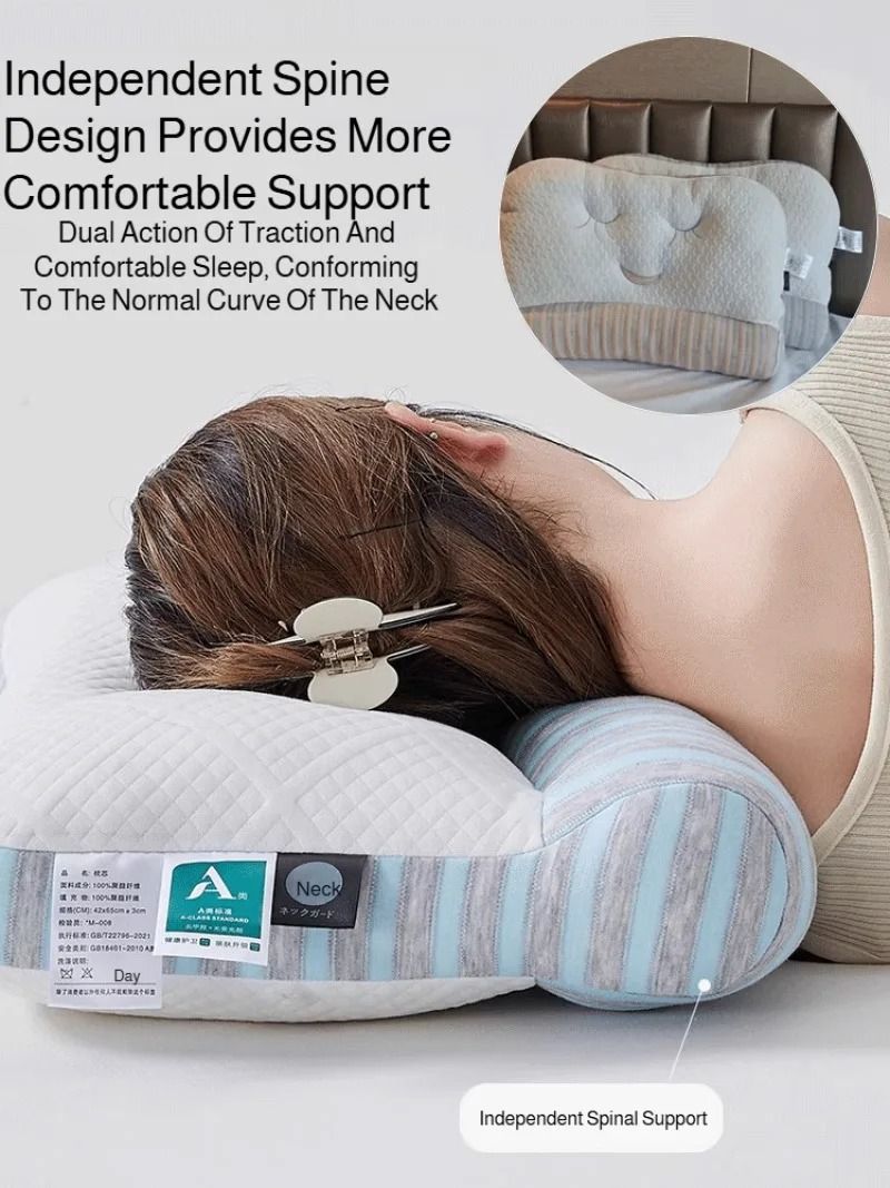 Feather Velvet Whole Head Neck Pillow Elastic Partition Support 1