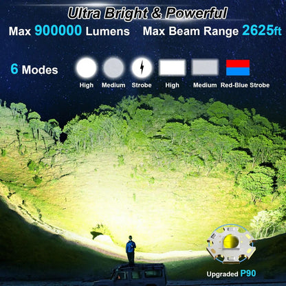 Rechargeable Spotlight 900000 Lumens LED Handheld Flashlight With Solar Charging 2