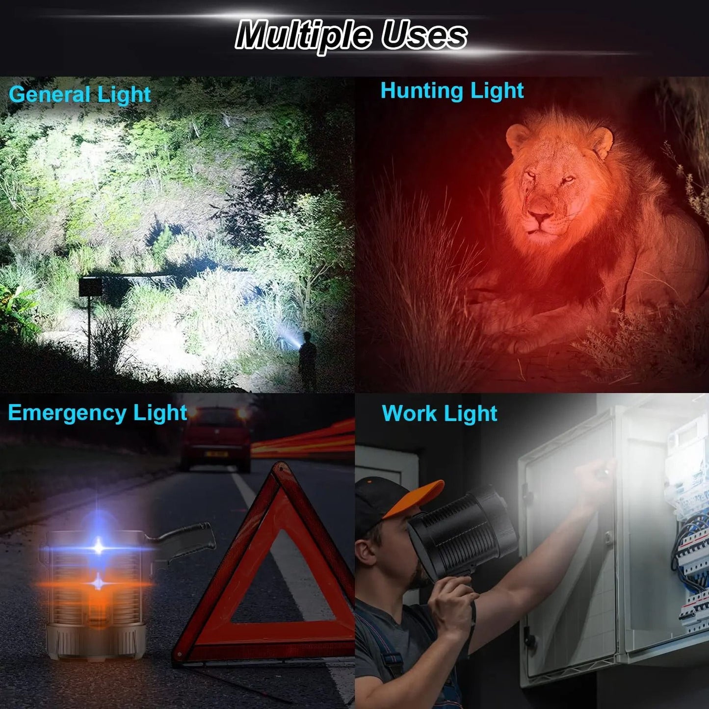 Rechargeable Spotlight 900000 Lumens LED Handheld Flashlight With Solar Charging 6