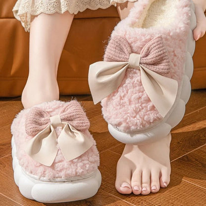Women Winter Warm Plush Slippers With Bow 1