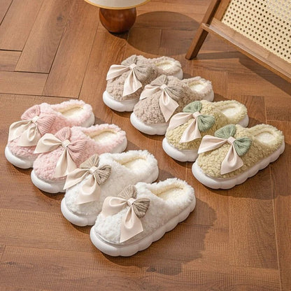 Women Winter Warm Plush Slippers With Bow 5