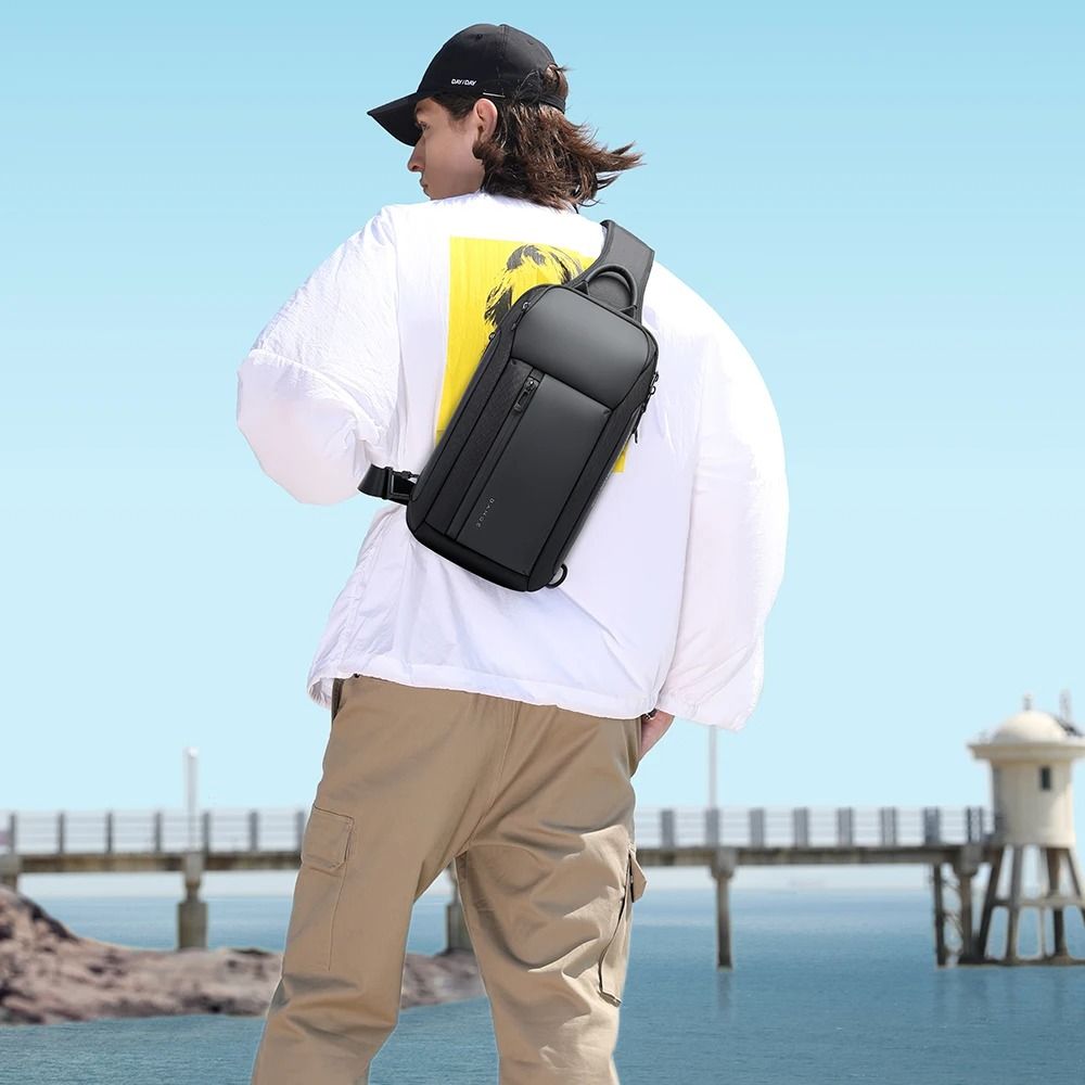 Mens Waterproof Oxford Crossbody Chest Bag with Large Capacity
