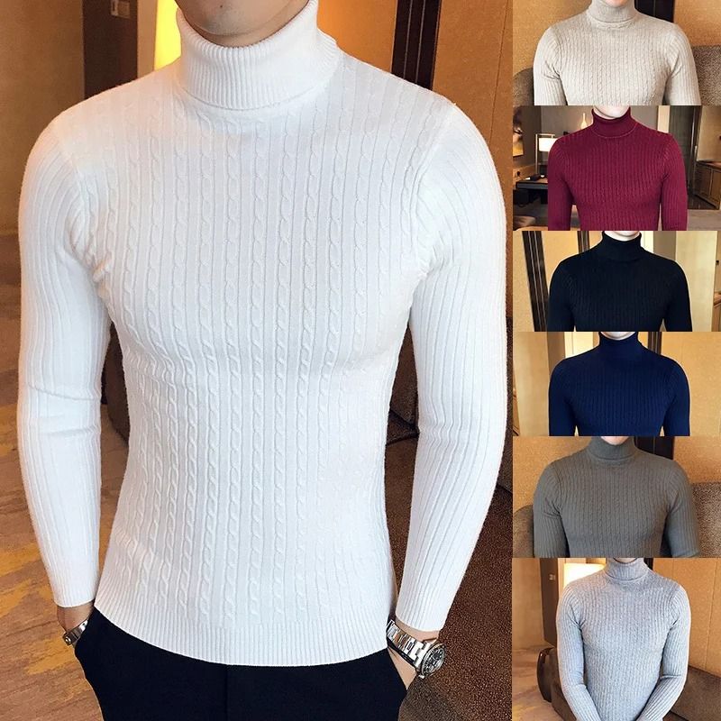 Winter High Neck Thick Warm Sweater Men Slim Fit Pullover Knitwear
